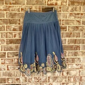Catherine Malandrino Blue A-Line Midi Skirt with Embellishments